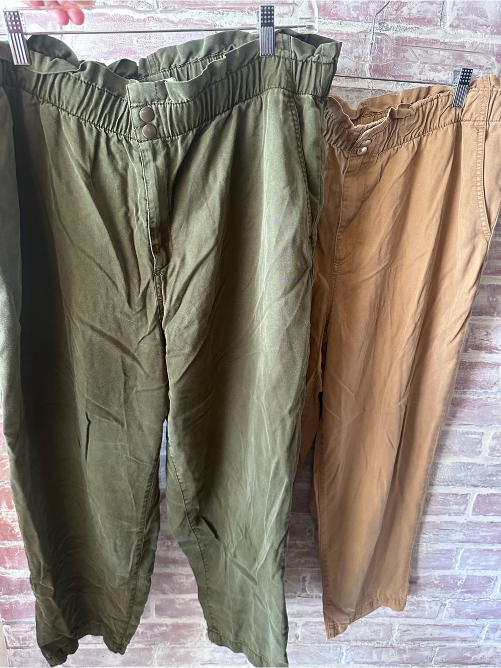 2 pair LOFT Olive & Tan High-Waist Paperbag Trousers